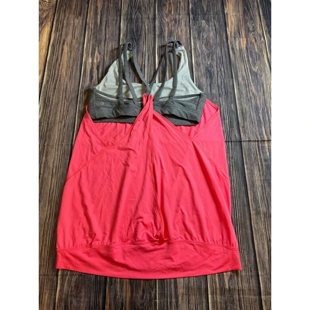 Lululemon Womens Coral Grey Sz 4 Athletic Tank Top Built In Bra Strap Activewear
